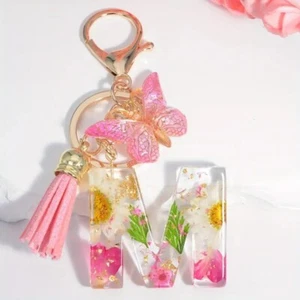Pink Butterfly Letter M Keychain Wallet Bag Backpack Car Key Pendant Women Gift - Picture 1 of 2