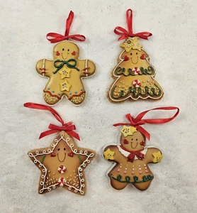 4 Gingerbread Cookie Christmas Tree Ornaments Resin 3.5" Country Retro - Picture 1 of 6