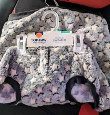Brand NEW Top-Paw Gray Star Fleece Dog Sweater Size L - Image 1 of 3