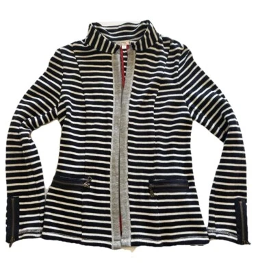 Anthropologie Drew Small Open Cardigan Sweater Blazer Blue/white Striped Zippers - Image 1 of 4