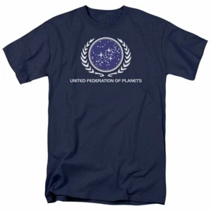 Star Trek United Federation Logo T Shirt Licensed Sci-Fi TV Classic Navy Blue - Picture 1 of 2