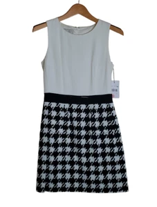 $580 ¡NUEVO! Maison Weill Retro Marfil Negro Pata de Gallo Baile de graduación Cóctel Formal EU40 - Imagen 1 de 6