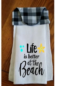 Hanging Kitchen Dish Towel with Snap Closure Beach Better Handmade - Picture 1 of 1