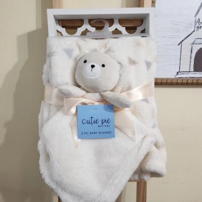 可爱馅饼奶油泰迪熊爱人安全毯和幼儿套装绒布箭头 — 第 1/4 张图片