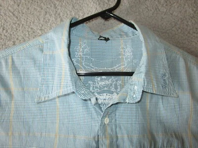 CAMISA HOMBRE OXIDADA BOTONES AZUL BLANCO BEIGE GRANDE USADA ALGODÓN  Foto 1 de 4