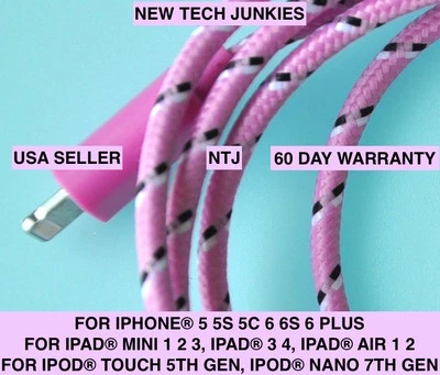 Braided USB data Sync power cord Charger Cable for iPhone X 8 7 plus 6 5s iPod 5 - Image 1 of 4