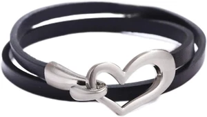 Tenghong2021 Heart Leather Bracelet for Women Wrap Stackable Bracelet Love Punk - Picture 1 of 12