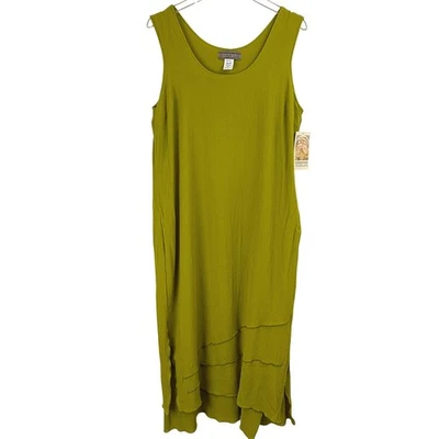 DE COLECCIÓN NUEVO Vestido Dina Lee Mujer 1X Midi EE. UU. Georgette Capas Años 90 CHARTREUSE Foto 1 de 4