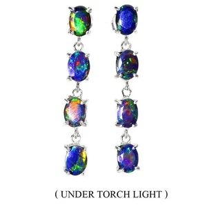 925 Sterling Silver Earrings Oval Black Opal 7x5mm Natural Gemstone Jewelry - Picture 1 of 13