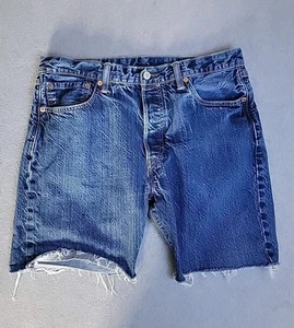 Levis 501 Jorts Shorts Herren 34 32x7 Cutoffs Button Fly Blau Mid Rise Distressed - Bild 1 von 12