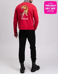 RRP €500 ROBERTO CAVALLI Pullover Sweatshirt Size M Red Tiger Print Logo - Imagen 1 de 11