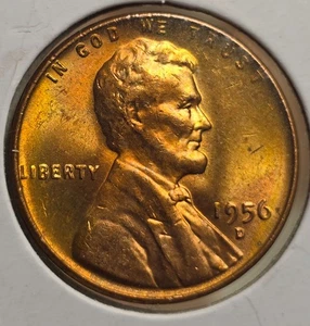 1956 D Toned Lincoln Wheat Cent Penny BU - Picture 1 of 2