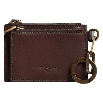 DOLCE & GABBANA Wallet Brown Leather Zip Logo Keyring Coin Purse Keyring 480usd - image 1 of 4