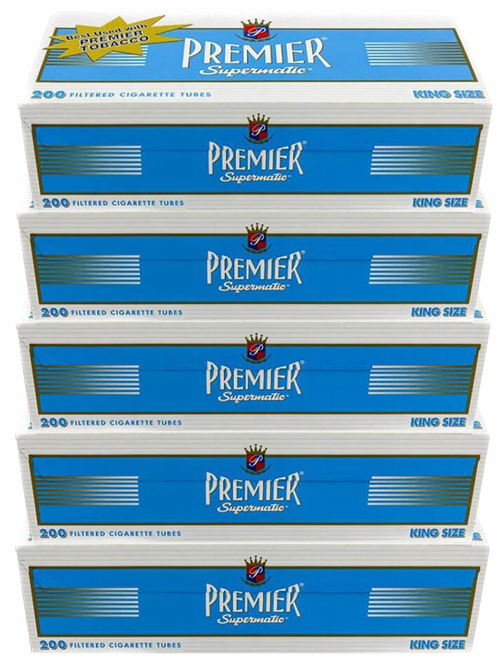 Premier Supermatic King Size Cigarette Filter Tubes Blue Light 5 Boxes - 3098-5 - Image 1 of 1