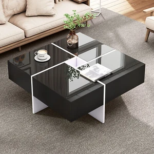 Couchtisch Wohnzimmertisch mit 4 Schubladen Stauraum Sofatisch Hochglanz schwarz - Bild 1 von 16