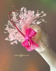 Kentucky Derby Fascinator Hot Pink Cream Ivory Lace Hat Royal Ascot Bridal Hats - Picture 1 of 24