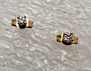 14k Yellow Gold 2mm Round Diamond Studs Earrings - Picture 1 of 11
