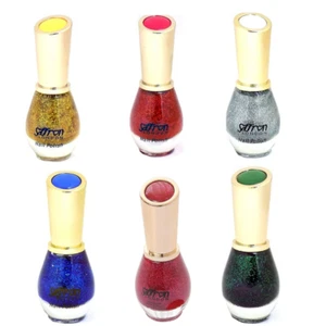 Saffron Glitter Nail Polish Varnish 6Pack Silver Gold Red Green Blue Magentta - Picture 1 of 1