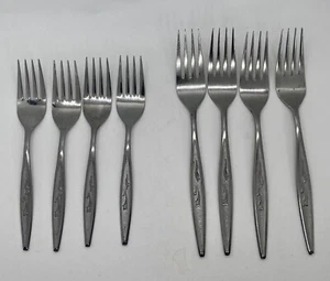 Utica Cutlery Company Bell Flower Stainless Flatware 4 Dinner & 4 Salad Forks - Picture 1 of 11