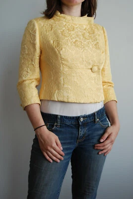 Vintage 50s yellow cloqué double breasted cropped jacket Rockabilly blazer 6 - Image 1 of 4