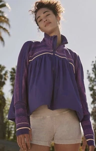 Free People Movement Spaced Out Jacket Nylon Hem Contrast Zip Blue Purple S NEW - Picture 1 of 4