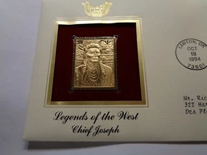 CHIEF JOSEPH NEZ PERCE LEGENDS OF WEST 1ST DAY ISSUE USPS 22KT GOLD STAMP #X - Picture 1 of 4