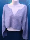 Fashion Nova Blue Pullover Knit Crop Womens Large Sweater Scoop V-Neck
