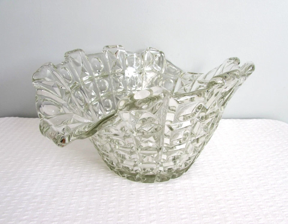 Art Deco 1930’s Libochovice Modernist Glass Optic Lens Bowl No 2134 Czech SKLO - Image 1 of 4