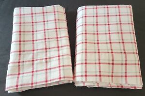 2 King Size Flannel Pillow Cases 20.5 X 40.5.  White W/ Grey & Red Plad By...