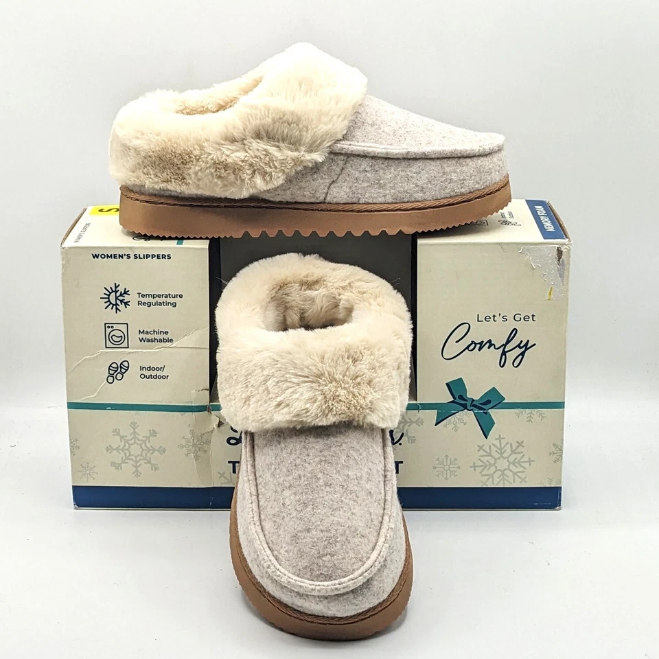Dearfoams Total Comfort Memory Foam Slippers Women's Size S (5-6) Oatmeal