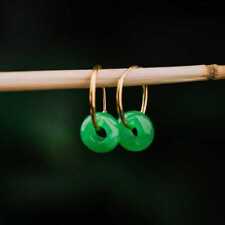 New Genuine Green Jade Jadeite Gemstone Hoop Earrings AAA+