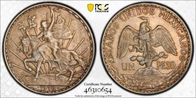 1910 PCGS XF45 - MÉXICO - Plata Un Peso "Grito por Independencia" #46030A Foto 1 de 3