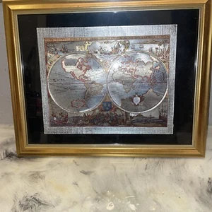 Nova Totivs Terrarvm Orbis Geographica Tabvla Silver Foil World Map Framed - Picture 1 of 3