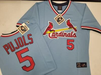 21006 Mens Majestic ST LOUIS CARDINALS Throwback Vintage Powder Blue JERSEY New - Image 1 of 2
