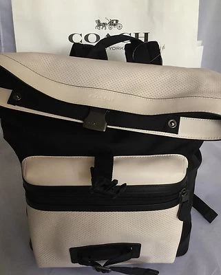 COACH F56662 Explorer Back Pack Perforated Mixed Materials Chalk/Black NWT - Image 1 of 4