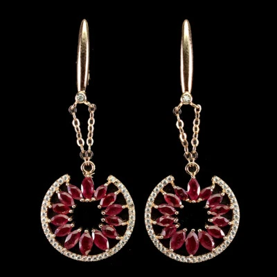 Orecchini In Argento Sterling 925 Con Rubino Marquise Gioiello Naturale Regalo - Immagine 1 di 4