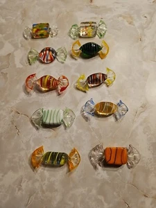 VTG Lot 10 x Mini Blown Glass Wrapped Art Glass Candy Pieces Murano Style 1”L. - Picture 1 of 4