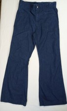 Vintage Seafarer Navy Bell Bottom Utility Denim Trousers Flare Blue Jeans 33x29