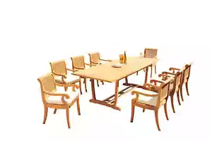 9-Piece Outdoor Teak Dining Set: 94" Masc Rectangle Ext Table, 8 Arm Chairs Giva - Picture 1 of 6