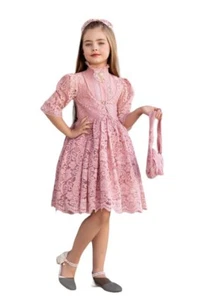 Toddler Girl's 3/4 Arms Lace Dress with Handbag, Size 9-10Y - Picture 1 of 1