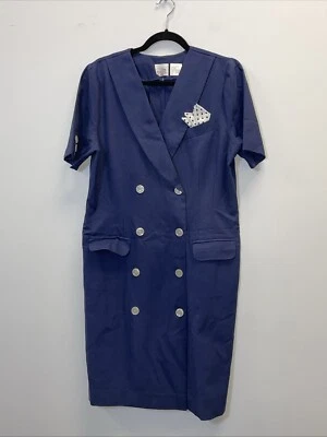 Vintage Shelly Michaels Petite, Navy Blue, Shift Dress, With Pockets. - Image 1 of 4