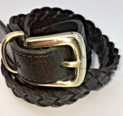 Talbot Womens Braided Black Leather Belt Brass Buckle FITS 34.5 TO 36.5 - Image 1 of 4