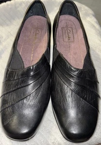 Clarks Womens Sonelle 11 Black Leather Wedge Shoes Size 8W - Bild 1 von 9