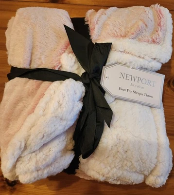 Northpoint Reversible Pink & White Sherpa Fleece Throw Blanket 50x60in-So Soft! - Image 1 of 4