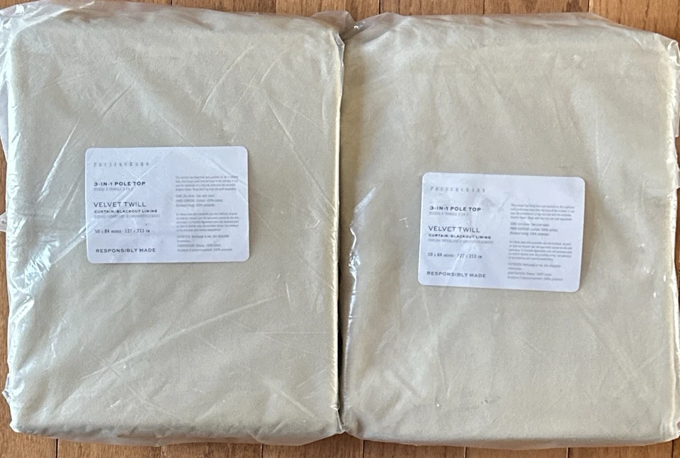 Pottery Barn~Oatmeal Curtains~Velvet~Blackout~50x84~Set of 2 - Image 1 of 1