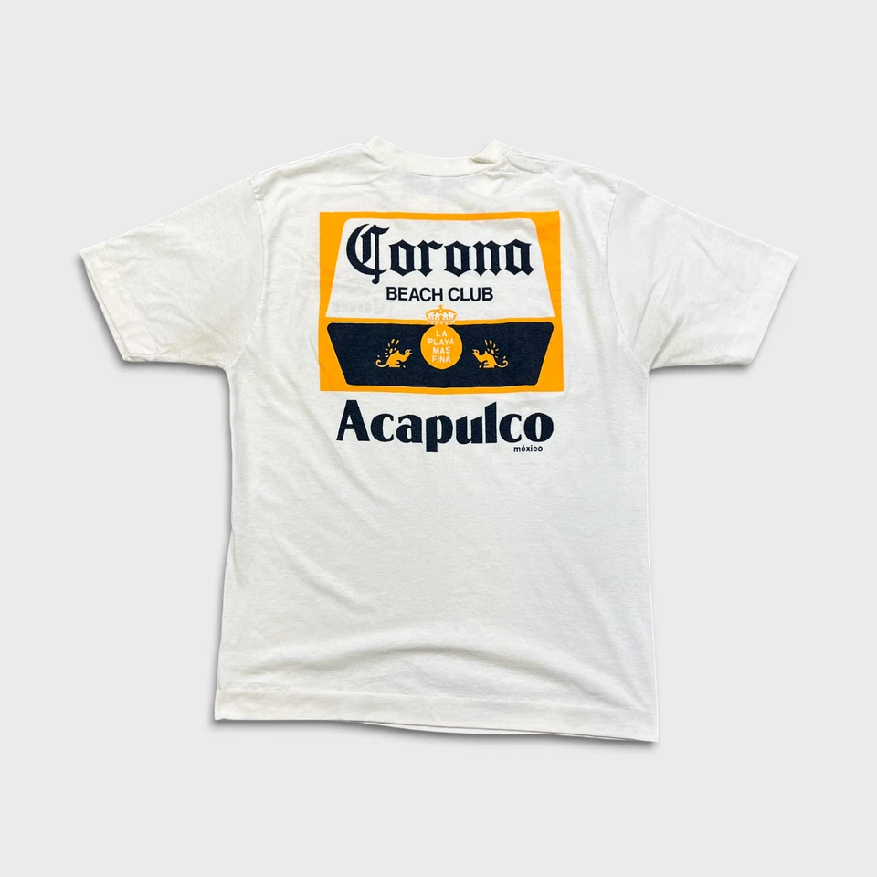 Camiseta Corona Vintage Años 90 Para Hombre Mediana Blanca Puntada Única Beach Club Cerveza Camiseta Foto 1 de 4