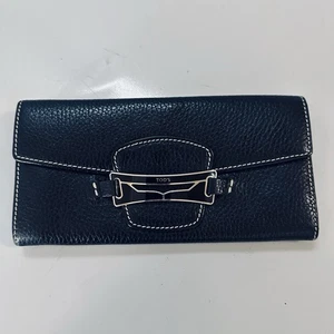 AUTHENTIC TOD'S Genuine Leather Wallet Black Continental Flap Wallet Long Wallet - Picture 1 of 7