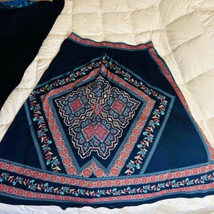 Catherine's Women's Skirt 3X Plus AnyWear Whimsical Turquoise Poly Stretchy Blac - Picture 1 of 10