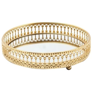 Golden Jewelry Display Tray Round Jewelry Organizer for Necklaces and Earrings - Picture 1 of 10