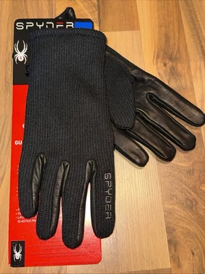 Guante tejido Spyder para hombre (M o L) 100 % cuero palma micro cepillado forro, negro Foto 1 de 4